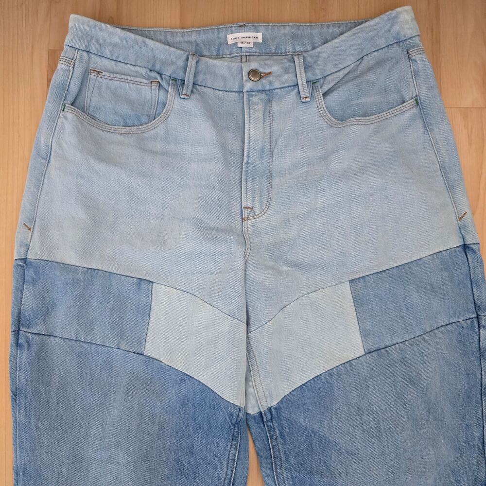 Good American Good Stacked Patchwork Straight Jea… - image 3